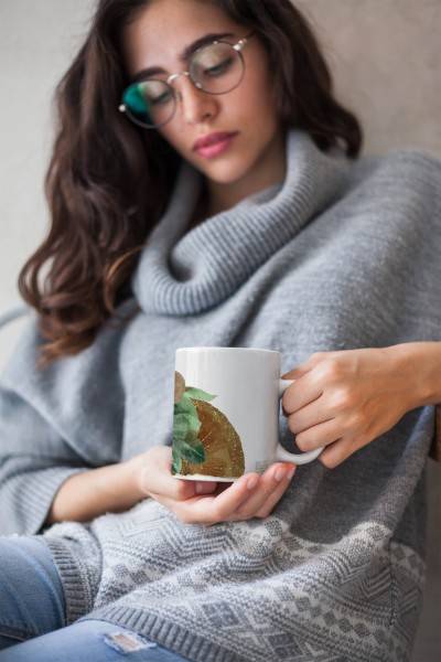 Paul Sinus Art Dekorative Tasse mit schönem Motiv einzigartiges Design Kreise Braun Gold Pflanzen Blätter Black Friday Preise