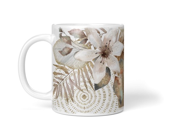 Paul Sinus Art Dekorative Tasse mit schönem Motiv Pflanzen Blumen Blüten goldene Element Brauntöne Im Verkauf