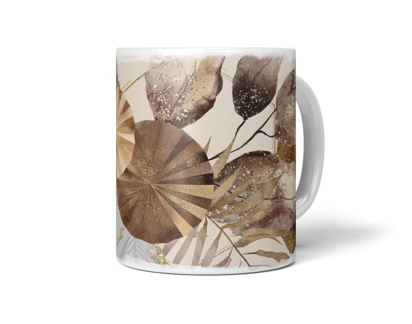Paul Sinus Art Dekorative Tasse mit schönem Motiv schönem Design Muster Kreise Pflanzen Blätter Gold Braun