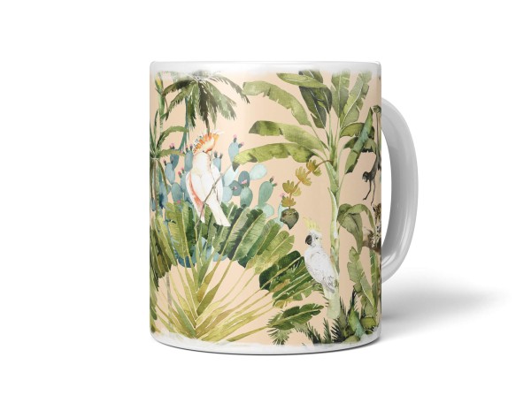 Paul Sinus Art Dekorative Tasse mit schönem Motiv tropisches Paradies Palmen Tiere Wasserfarben Kunstvoll