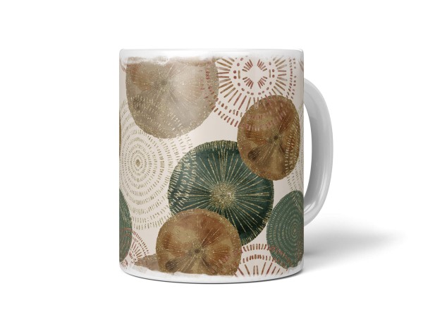 Paul Sinus Art Dekorative Tasse mit schönem Motiv schönem Design Muster Kreise goldene Elemente Brauntöne