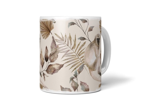 Paul Sinus Art Dekorative Tasse mit schönem Motiv Affe Pflanzen einzigartiges Design Beige Wasserfarben