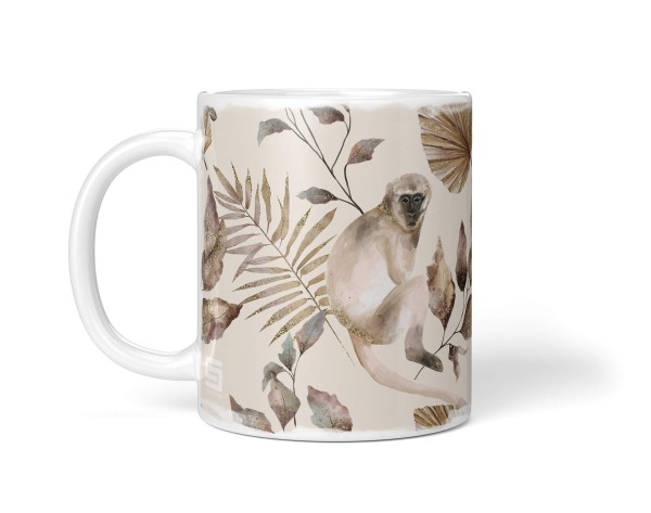 Paul Sinus Art Dekorative Tasse mit schönem Motiv Affe Pflanzen einzigartiges Design Beige Wasserfarben im Angebot