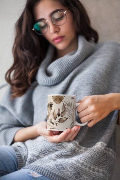 Paul Sinus Art Dekorative Tasse mit schönem Motiv Affe Pflanzen einzigartiges Design Beige Wasserfarben im Angebot