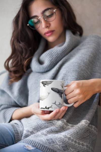 Paul Sinus Art Dekorative Tasse mit schönem Motiv Meerestiere Wale Delfine Muster Killerwal Buckelwal Blitzverkäufe