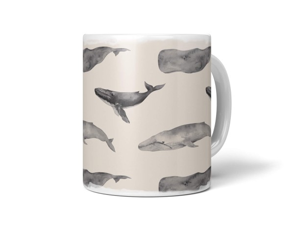 Paul Sinus Art Dekorative Tasse mit schönem Motiv Wale Muster Design Beige Buckelwal Blauwal Pottwal