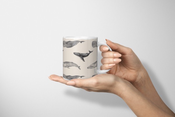 Paul Sinus Art Dekorative Tasse mit schönem Motiv Wale Muster Design Beige Buckelwal Blauwal Pottwal Fabrik Onlineshop