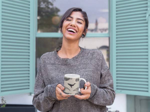 Paul Sinus Art Dekorative Tasse mit schönem Motiv Wale Muster Design Beige Buckelwal Blauwal Pottwal Fabrik Onlineshop