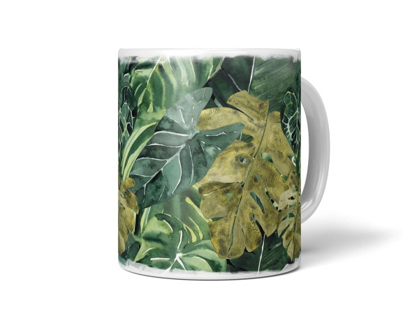 Paul Sinus Art Dekorative Tasse mit schönem Motiv Dschungel exotische Blätter Pflanzen Grün Design