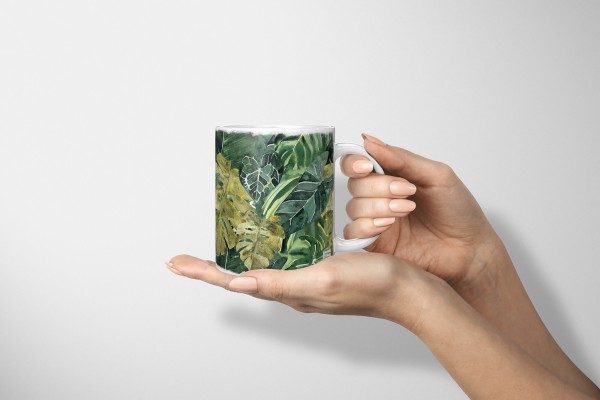 Paul Sinus Art Dekorative Tasse mit schönem Motiv Dschungel exotische Blätter Pflanzen Grün Design Rabatt