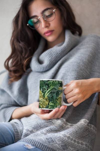Paul Sinus Art Dekorative Tasse mit schönem Motiv Dschungel exotische Blätter Pflanzen Grün Design Rabatt