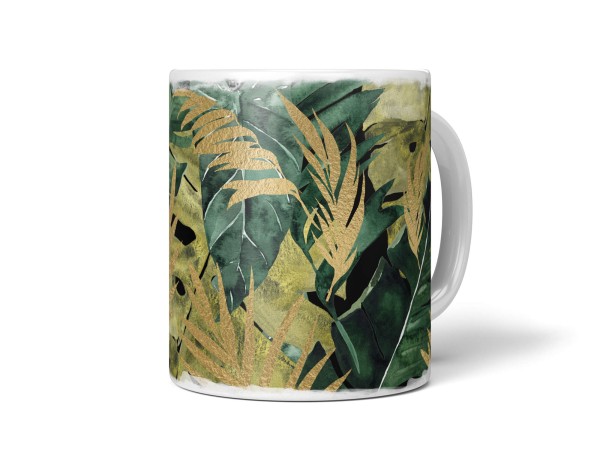 Paul Sinus Art Dekorative Tasse mit schönem Motiv Tropische Blätter Dschungel Pflanzenmuster Blattgold