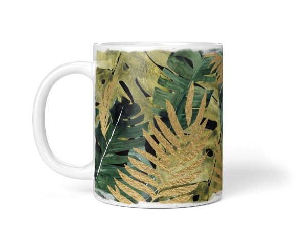 Paul Sinus Art Dekorative Tasse mit schönem Motiv Tropische Blätter Dschungel Pflanzenmuster Blattgold Versandkostenfrei