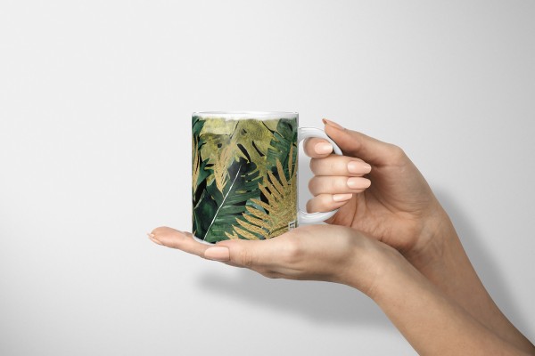 Paul Sinus Art Dekorative Tasse mit schönem Motiv Tropische Blätter Dschungel Pflanzenmuster Blattgold Versandkostenfrei