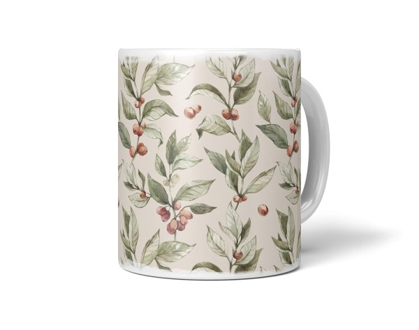 Paul Sinus Art Dekorative Tasse mit schönem Motiv Pflanzen Pflanzenmuster Beige Vintage Pastelltöne