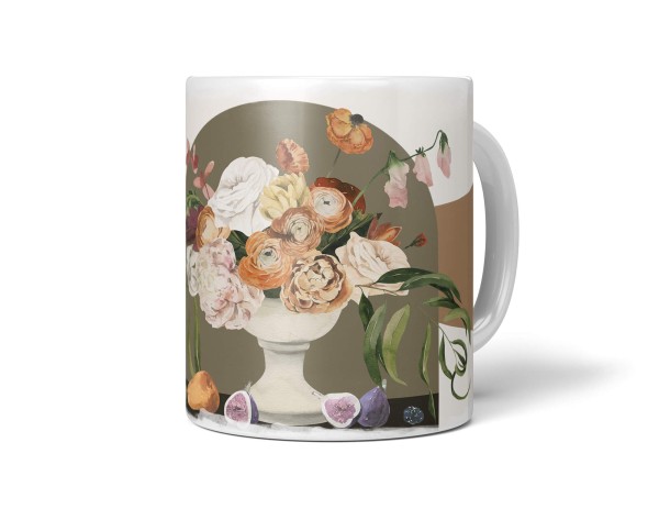 Paul Sinus Art Dekorative Tasse mit schönem Motiv Blumenstrauß Blumen Vase Vintage Brauntöne