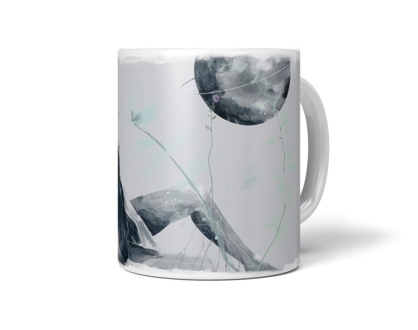 Paul Sinus Art Dekorative Tasse mit schönem Motiv junge Frau im Mondlicht Vollmond Wasserfarben Geheimnisvoll