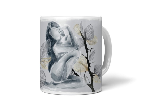 Paul Sinus Art Dekorative Tasse mit schönem Motiv junge Frau Wasserfarben schönem Design Grautöne
