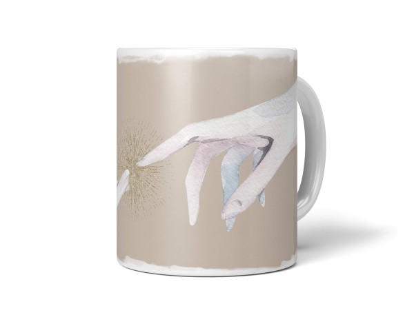 Paul Sinus Art Dekorative Tasse mit schönem Motiv zwei Hände Berührung Wasserfarben Pastelltöne