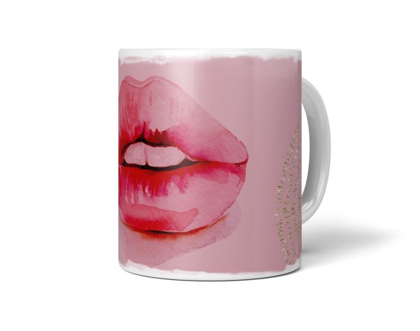 Paul Sinus Art Dekorative Tasse mit schönem Motiv rote Lippen Rosa Feminin goldene Elemente