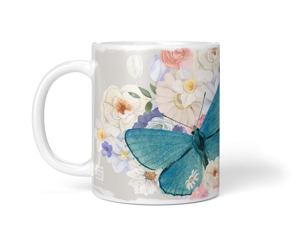 Paul Sinus Art Dekorative Tasse mit schönem Motiv blaue Schmetterlinge Blumen Blüten Sommer Vintage Räumungsverkauf