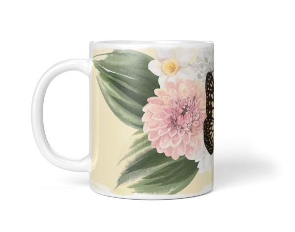 Paul Sinus Art Dekorative Tasse mit schönem Motiv Schmetterling Blumen Blumenstrauß Vintage Sommer Kauf eins, bekomm eins gratis