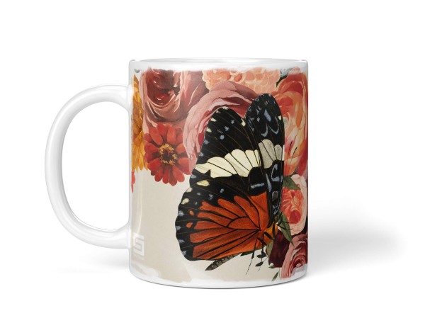 Paul Sinus Art Dekorative Tasse mit schönem Motiv Schmetterlinge Blumen Blüten Rosen Blumenstrauß VIP-Rabatte