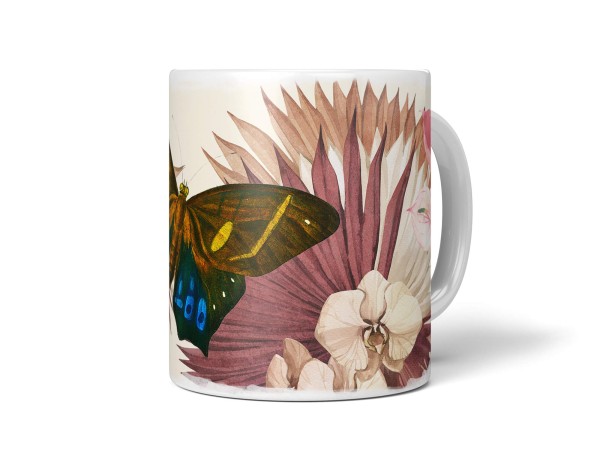 Paul Sinus Art Dekorative Tasse mit schönem Motiv Schmetterling Blumen Blüten Exotisch Vintage Pastelltöne