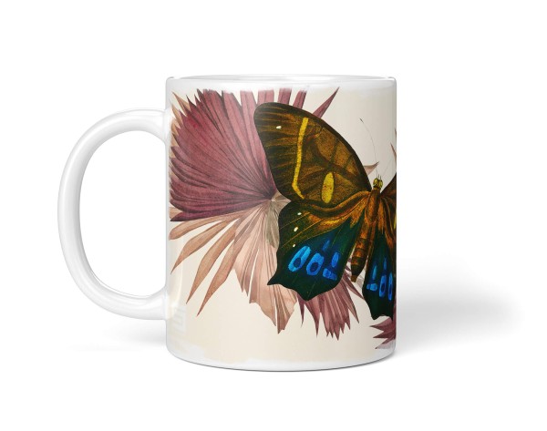 Paul Sinus Art Dekorative Tasse mit schönem Motiv Schmetterling Blumen Blüten Exotisch Vintage Pastelltöne Tiefpreis