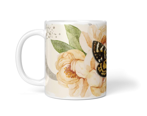 Paul Sinus Art Dekorative Tasse mit schönem Motiv Schmetterling Blumen Blüten Frühling Vintage Kunstvoll Kostenlose Rückgabe