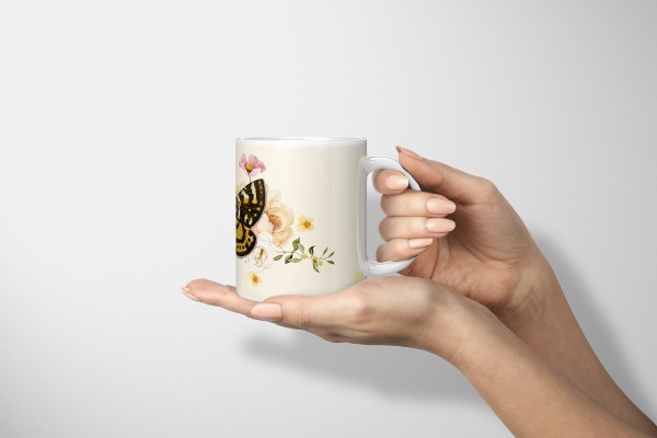 Paul Sinus Art Dekorative Tasse mit schönem Motiv Schmetterling Blumen Blüten Frühling Vintage Kunstvoll Kostenlose Rückgabe