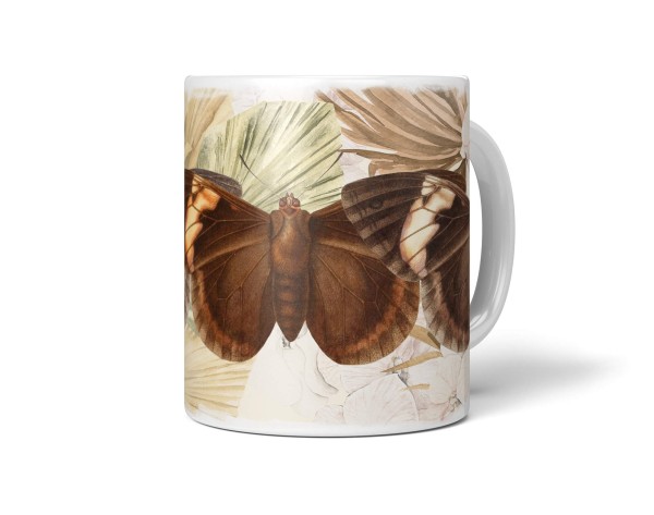 Paul Sinus Art Dekorative Tasse mit schönem Motiv Schmetterlinge Blüten Vintage Brauntöne Kunstvoll