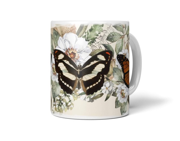 Paul Sinus Art Dekorative Tasse mit schönem Motiv Schmetterlinge Blumen Blüten Sommer Frühling Vintage