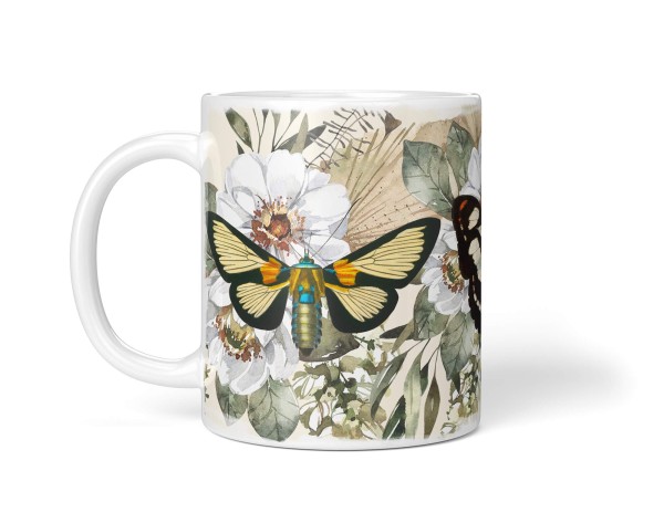Paul Sinus Art Dekorative Tasse mit schönem Motiv Schmetterlinge Blumen Blüten Sommer Frühling Vintage Letzte 2 Tage