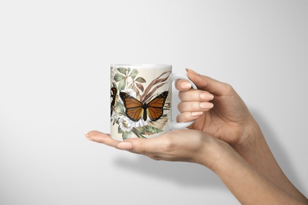 Paul Sinus Art Dekorative Tasse mit schönem Motiv Schmetterlinge Blumen Blüten Sommer Frühling Vintage Letzte 2 Tage