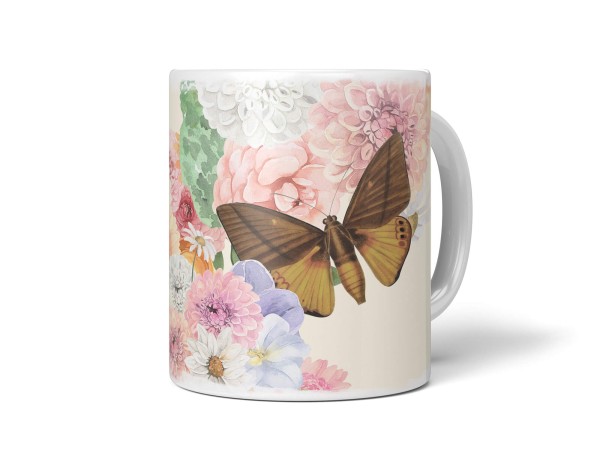 Paul Sinus Art Dekorative Tasse mit schönem Motiv Blumen Schmetterling Vintage Kunstvoll Pastelltöne