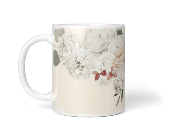Paul Sinus Art Dekorative Tasse mit schönem Motiv Schmetterling Blumen Blüten Sommer Frühling Beige Sonderangebot der Fabrik