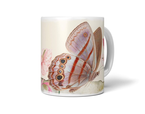 Paul Sinus Art Dekorative Tasse mit schönem Motiv Schmetterling Blumen Vintage Pastelltöne Wasserfarben