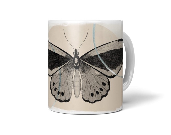 Paul Sinus Art Dekorative Tasse mit schönem Motiv schwarzer Schmetterling Beige Vintage Kunstvoll