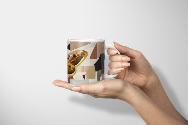 Paul Sinus Art Dekorative Tasse mit schönem Motiv Schmetterling Muster Brauntöne Vintage Kunstvoll Super Rabatt