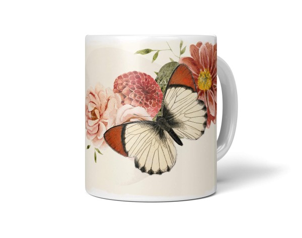 Paul Sinus Art Dekorative Tasse mit schönem Motiv Schmetterling Blumen Blüten Frühling Vintage Kunstvoll