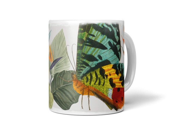 Paul Sinus Art Dekorative Tasse mit schönem Motiv Schmetterling Farbenfroh exotische Pflanzen Blumen