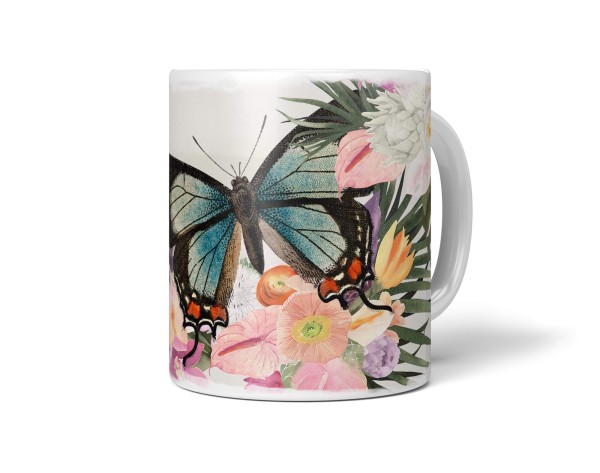 Paul Sinus Art Dekorative Tasse mit schönem Motiv Blumen Blüten Blumenstrauß Schmetterling Exotisch