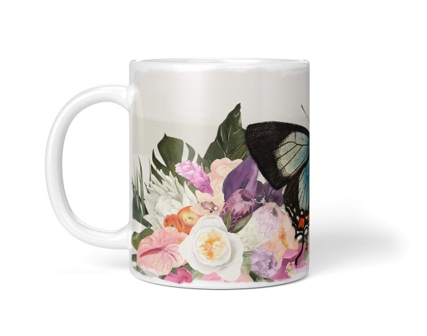 Paul Sinus Art Dekorative Tasse mit schönem Motiv Blumen Blüten Blumenstrauß Schmetterling Exotisch Im Verkauf