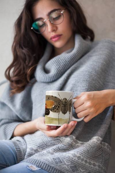 Paul Sinus Art Dekorative Tasse mit schönem Motiv Netzflügler Vintage Insekten Brauntöne schönem Design Angebote