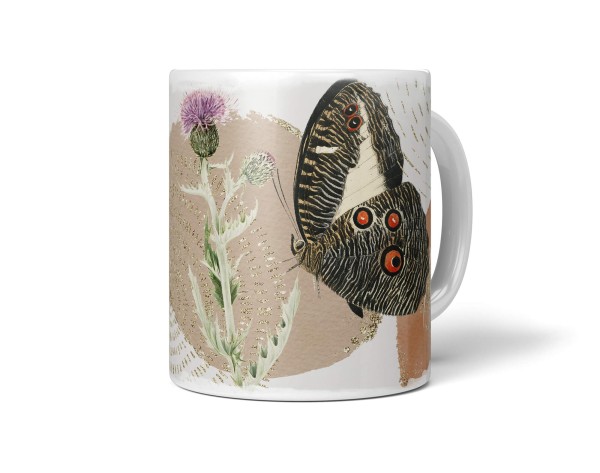 Paul Sinus Art Dekorative Tasse mit schönem Motiv Schmetterling Vintage schönem Design Gold Beige