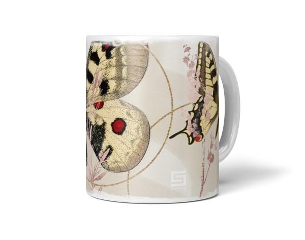 Paul Sinus Art Dekorative Tasse mit schönem Motiv Vintage Blumen Blüten Schmetterling Wasserfarben Pastelltöne