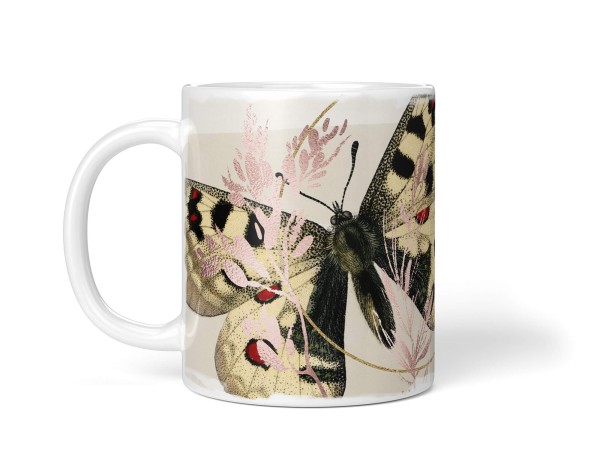 Paul Sinus Art Dekorative Tasse mit schönem Motiv Vintage Blumen Blüten Schmetterling Wasserfarben Pastelltöne Schlussverkauf
