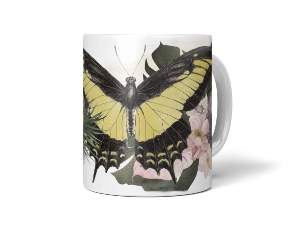 Paul Sinus Art Dekorative Tasse mit schönem Motiv Schmetterling exotische Blumen Pflanzen Kunstvoll