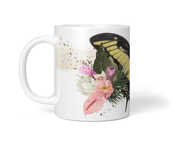 Paul Sinus Art Dekorative Tasse mit schönem Motiv Schmetterling exotische Blumen Pflanzen Kunstvoll Fabrikverkauf